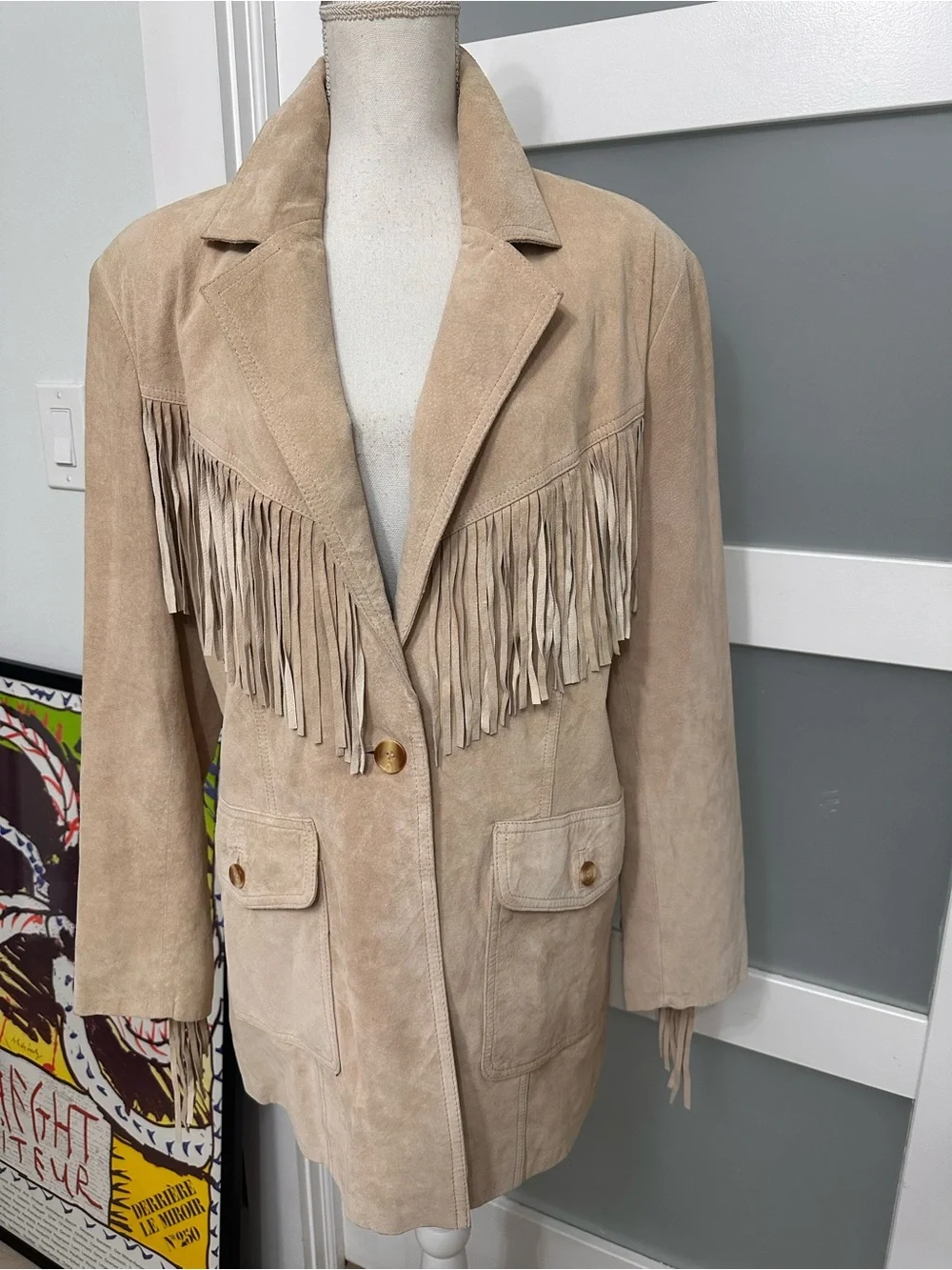 Vtg Together Suede Fringe Leather Jacket SZ Large Pockets Boho Western EUC